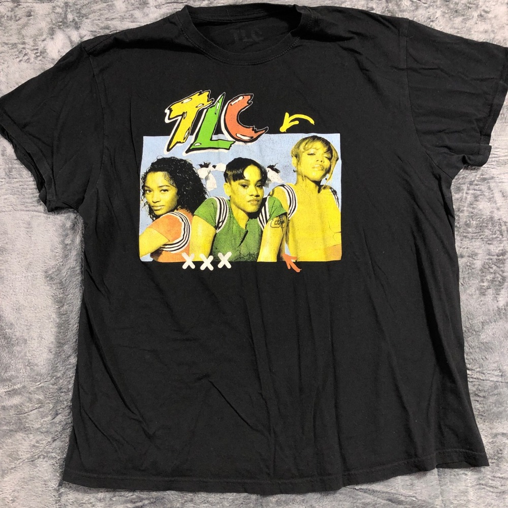 TLC Graphic T-Shirt Mens XL‎ Black 90s R&B Group Portrait Short Sleeve Tee